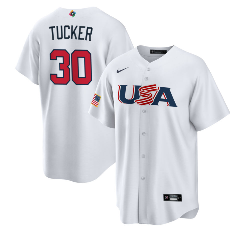 Men's USA Baseball #30 Kyle Tucker 2023 White World Baseball Classic Stitched Jersey